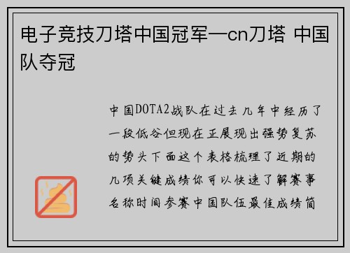电子竞技刀塔中国冠军—cn刀塔 中国队夺冠